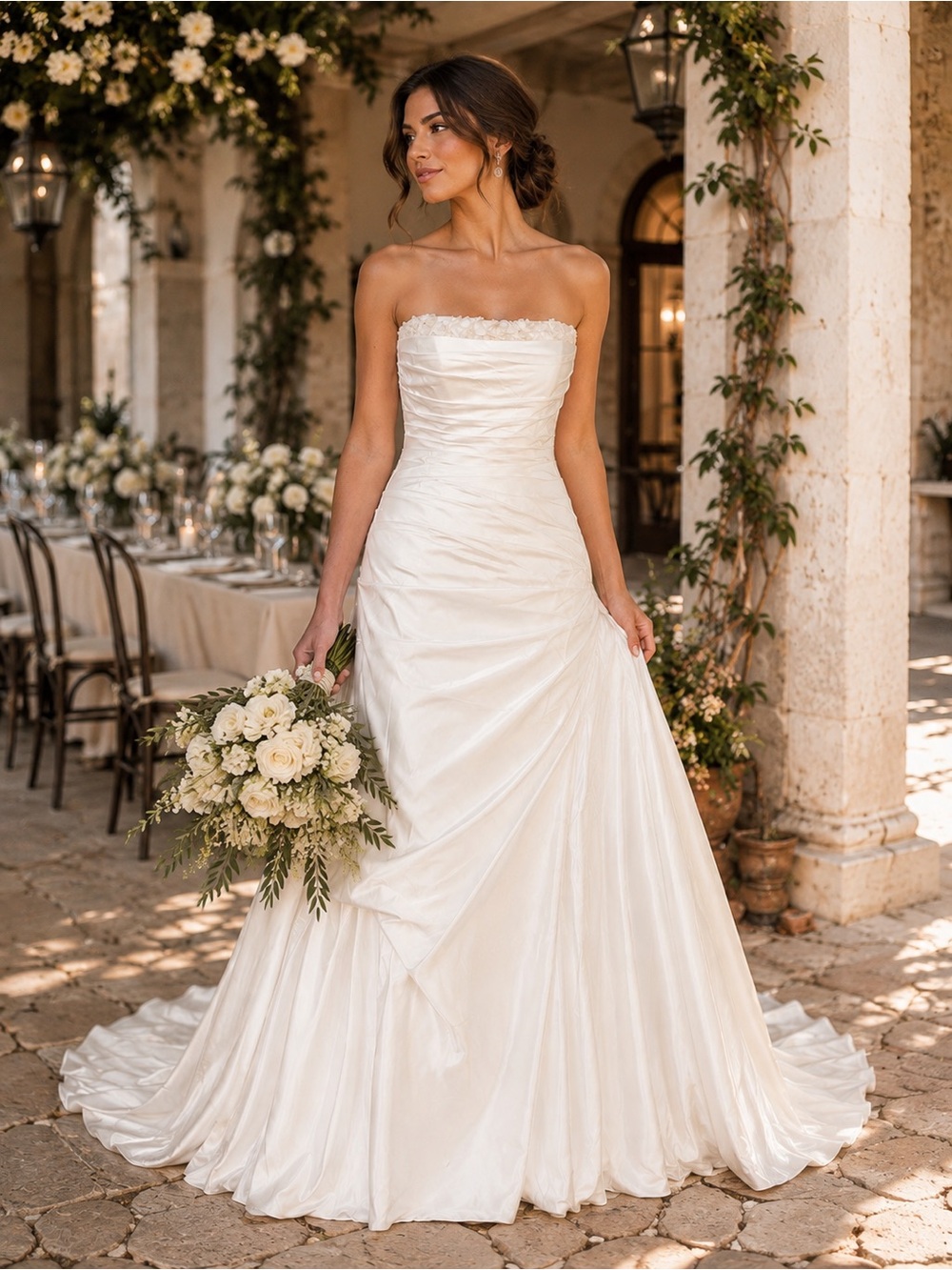 🤍 DaVinci-Elegant Strapless Ruched Wedding Gown 🤍